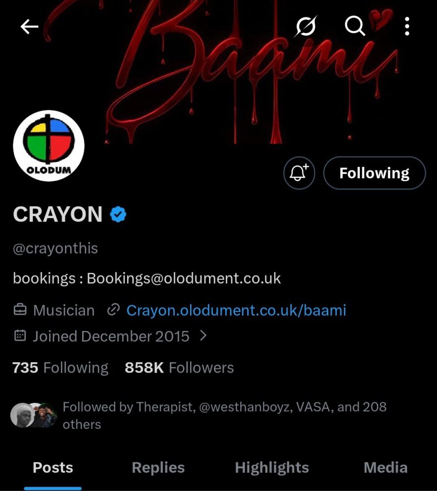 Crayon Twitter Bio - Olodum Ent